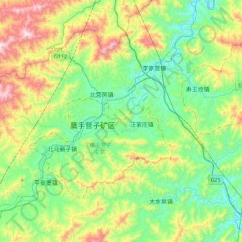 鹰手营子矿区 topographic map, elevation, terrain