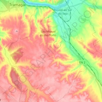 São Miguel do Rio Torto e Rossio ao Sul do Tejo topographic map, elevation, terrain