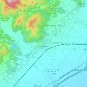 Lloseta topographic map, elevation, terrain