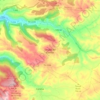 Savallà del Comtat topographic map, elevation, terrain