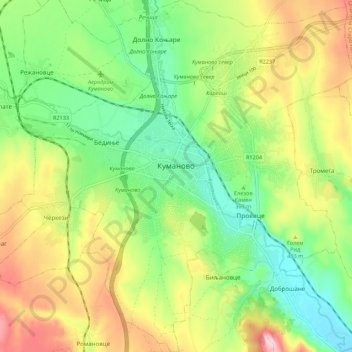 Kumanovo topographic map elevation - Thumbnail