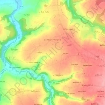 Le Mesnil-Amand topographic map, elevation, terrain