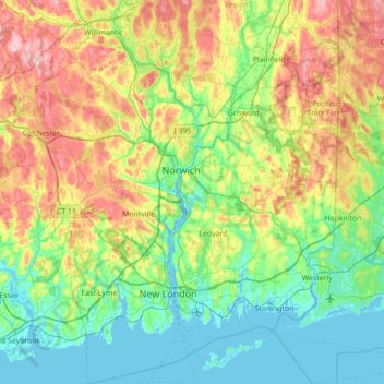 Southeastern Connecticut Planning Region topographic map, elevation, terrain