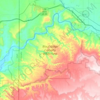 Black Ridge Canyons Wilderness Area topographic map, elevation, terrain