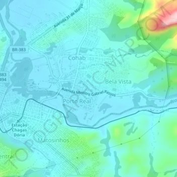 Santa Cruz de Minas topographic map, elevation, terrain