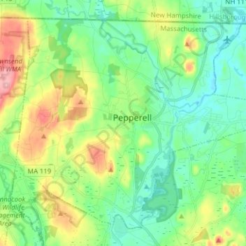 Pepperell topographic map, elevation, terrain