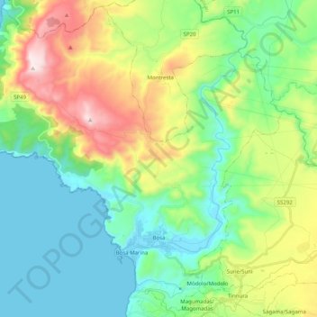 Bosa topographic map, elevation, terrain