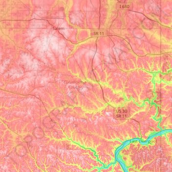 Columbiana County topographic map, elevation, terrain