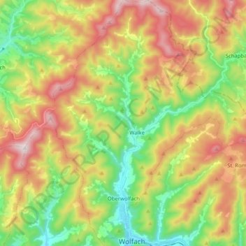 Oberwolfach topographic map, elevation, terrain