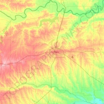 Lamar County topographic map, elevation, terrain