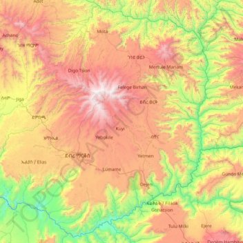 East Gojjam topographic map, elevation, terrain