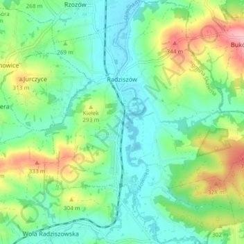 Radziszów topographic map, elevation, terrain