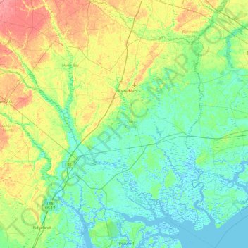 Colleton County topographic map, elevation, terrain