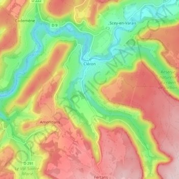 Cléron topographic map, elevation, terrain
