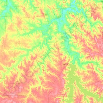 Cedar County topographic map, elevation, terrain