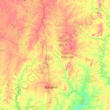 Vallée du Bandama topographic map, elevation, terrain