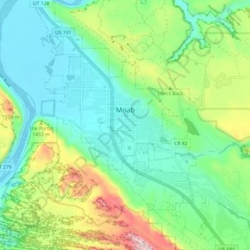 Moab topographic map, elevation, terrain