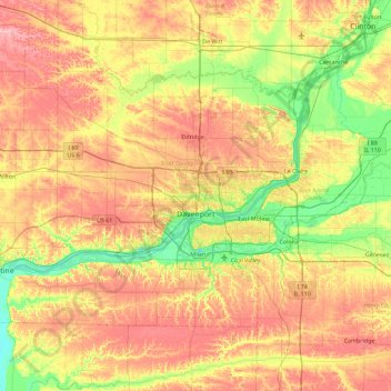 Rock Island County topographic map, elevation, terrain