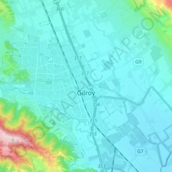 Gilroy topographic map, elevation, terrain