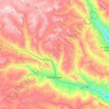 Palcamayo topographic map, elevation, terrain