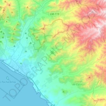 Lurín topographic map, elevation, terrain