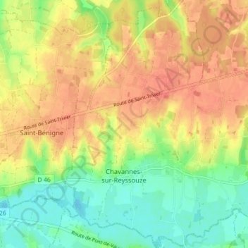 Chavannes-sur-Reyssouze topographic map, elevation, terrain