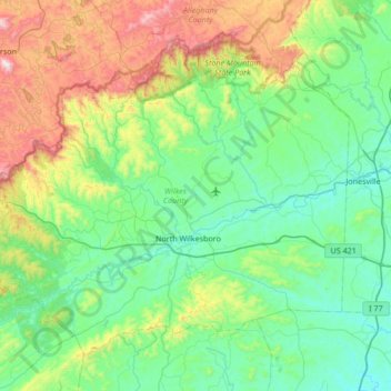 Wilkes County topographic map, elevation, terrain