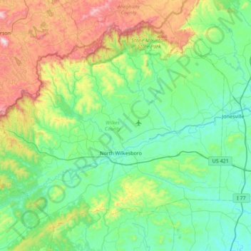 Wilkes County topographic map, elevation, terrain