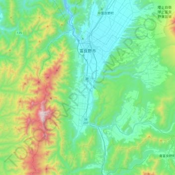 Furano topographic map, elevation, terrain