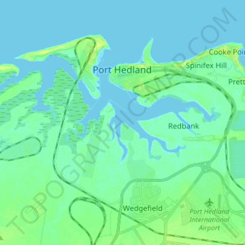 Port Hedland topographic map, elevation, terrain