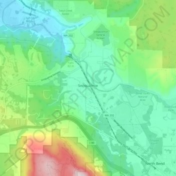 Snoqualmie topographic map, elevation, terrain