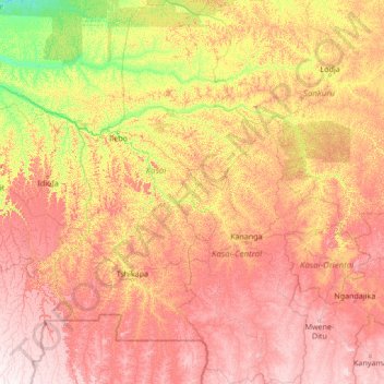 Western Kasai topographic map, elevation, terrain