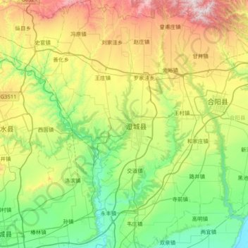 澄城县 topographic map, elevation, terrain