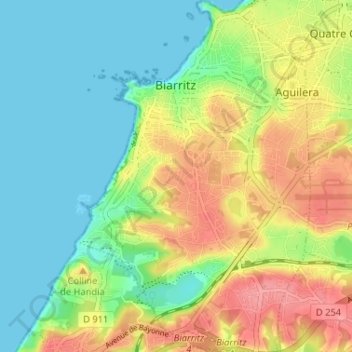 Biarritz topographic map, elevation, terrain