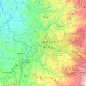 Río Chinchiná topographic map, elevation, terrain