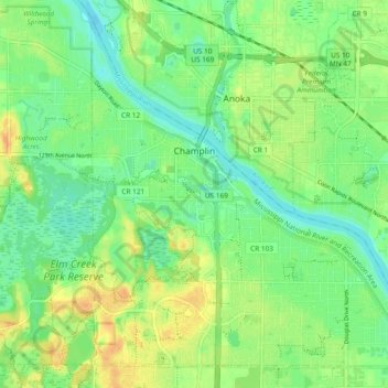 Champlin topographic map, elevation, terrain