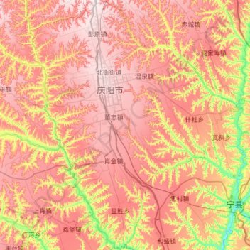 西峰区 topographic map, elevation, terrain