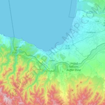 Lefke District topographic map, elevation, terrain