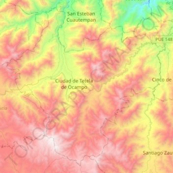 Tetela de Ocampo topographic map, elevation, terrain