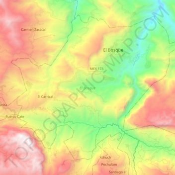 El Bosque topographic map, elevation, terrain