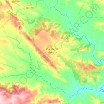 Puebla del Maestre topographic map, elevation, terrain