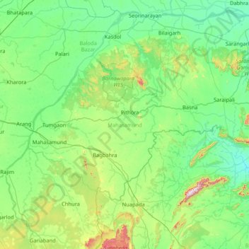 Mahasamund topographic map, elevation, terrain