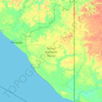 Wasur National Park topographic map, elevation, terrain