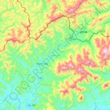 Bình Liêu District topographic map, elevation, terrain