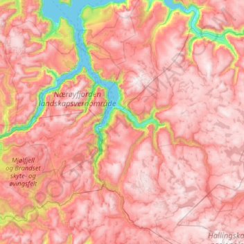 Aurland topographic map, elevation, terrain