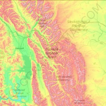 Flathead National Forest topographic map, elevation, terrain