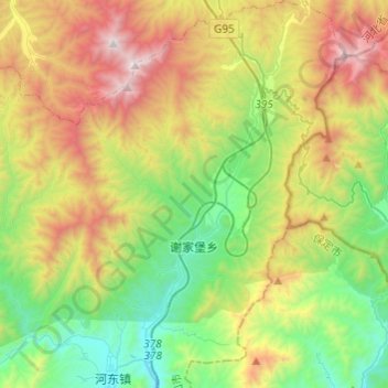 谢家堡乡 topographic map, elevation, terrain
