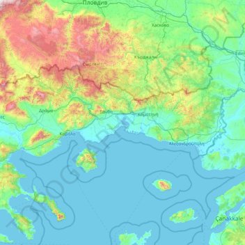 Eastern Macedonia and Thrace topographic map, elevation, terrain