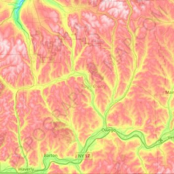 Tioga County topographic map, elevation, terrain