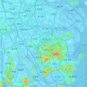 中山市 topographic map, elevation, terrain